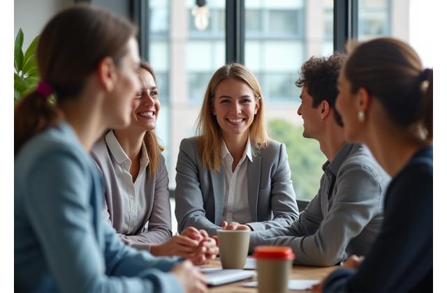 Diverse group of professionals collaborating in an office setting, representing successful hiring