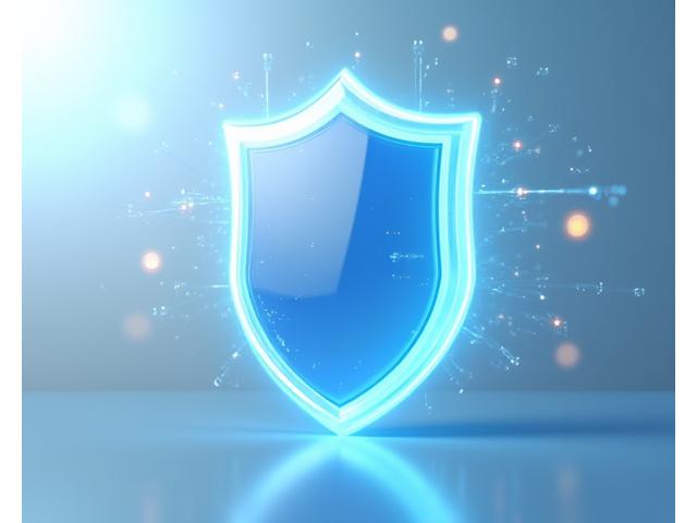 Abstract illustration of data privacy and security, showing a shield icon over interconnected digital nodes, symbolizing protection within a network.