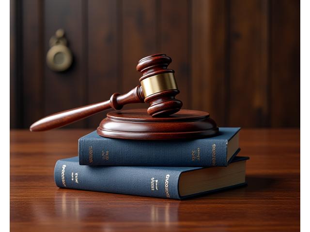 A gavel and law books on a polished desk, representing legal authority and compliance.